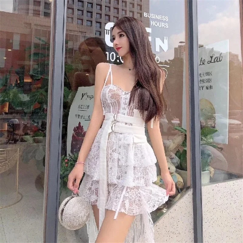 Wjczt New Women Summer Lace Dress Female Spaghetti Strap Irregular See Through Mini Dress Lady Club White Patchwork Runway Sexy Dress Trendy Wraparound Mini Dress Wjczt New Women Summer Lace Dress Female Spaghetti Strap Irregular See Through Mini Dress Lady Club White Patchwork Runway Sexy Dress Trendy Wraparound Mini Dress