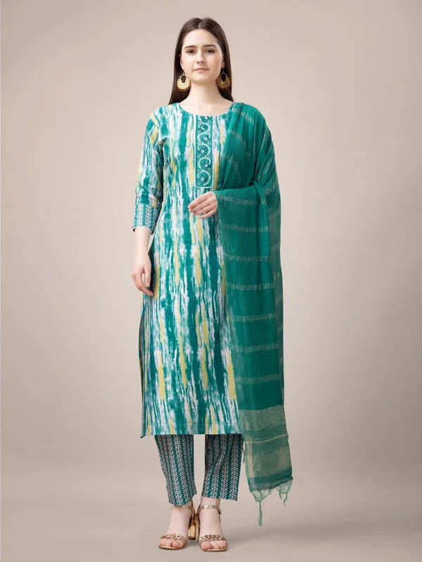 NOZ2TOZ Womens Embroidered & Printed Rama Rayon Kurta Pant Set Formal Stretch Pants