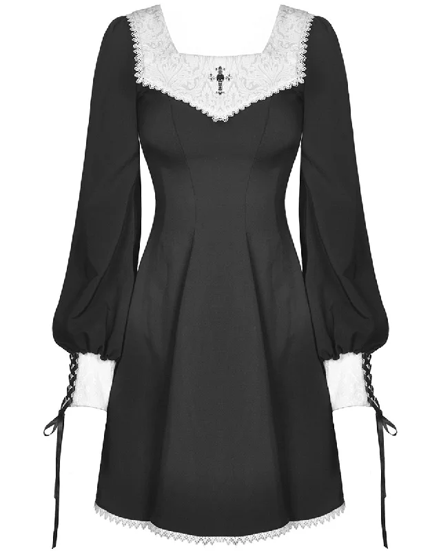 Dark In Love Hermione Gothic Mini Dress - Black & White Trendy Camisole Mini Dress