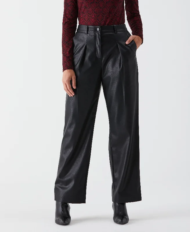 Vegan Leather Wide Leg Pleated Pant Formal Stretch Pants