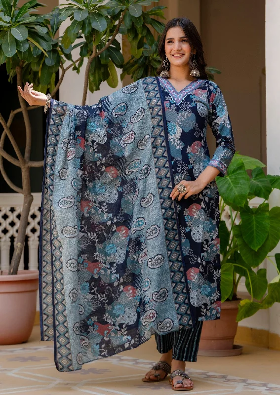 Indian Fashion Women Viscose Blue A-Line Kurta And Pant Set With Dupatta Cozy Knit Pants Indian Fashion Women Viscose Blue A-Line Kurta And Pant Set With Dupatta Cozy Knit Pants