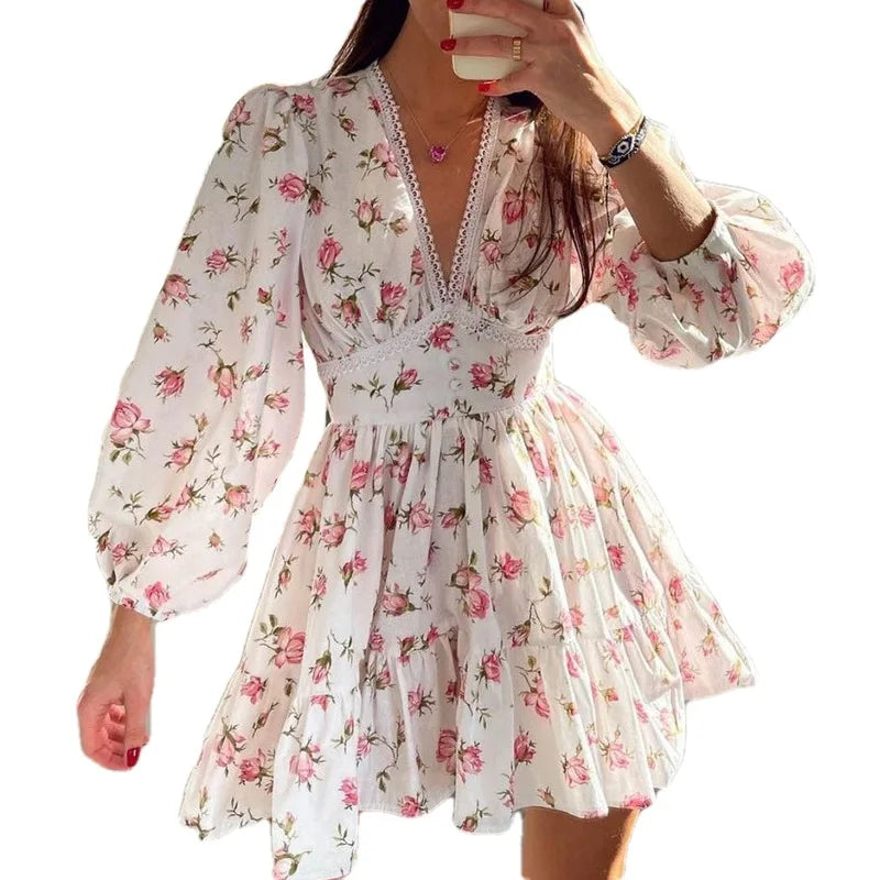 Wjczt Vintage Women Summer Mini Dress Long Sleeve Floral Print Ruffles V Neck High Waist A-Line Cocktail Vestidos Chic Tropical Mini Dress Wjczt Vintage Women Summer Mini Dress Long Sleeve Floral Print Ruffles V Neck High Waist A-Line Cocktail Vestidos Chic Tropical Mini Dress