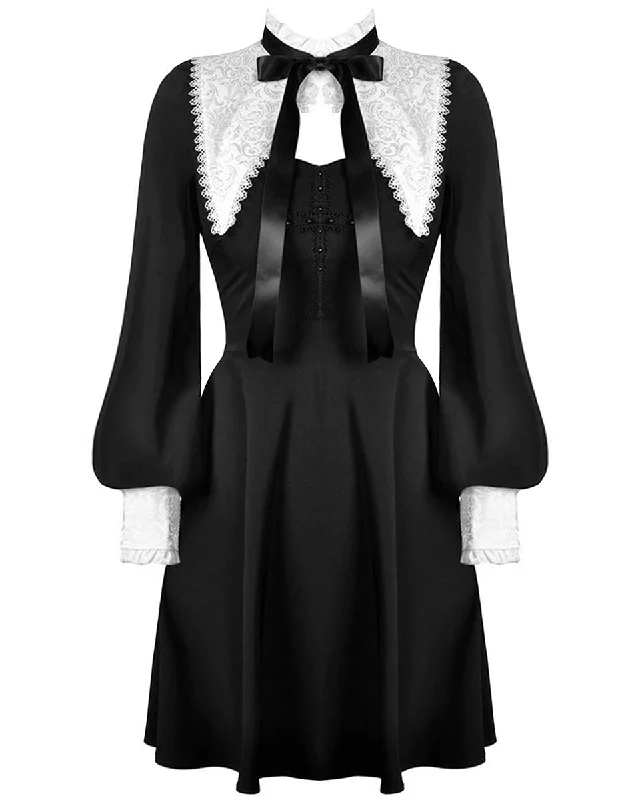 Dark In Love Gothic Mourning Mini Dress - Black & White Comfortable Ruffle Mini Dress Dark In Love Gothic Mourning Mini Dress - Black & White Comfortable Ruffle Mini Dress