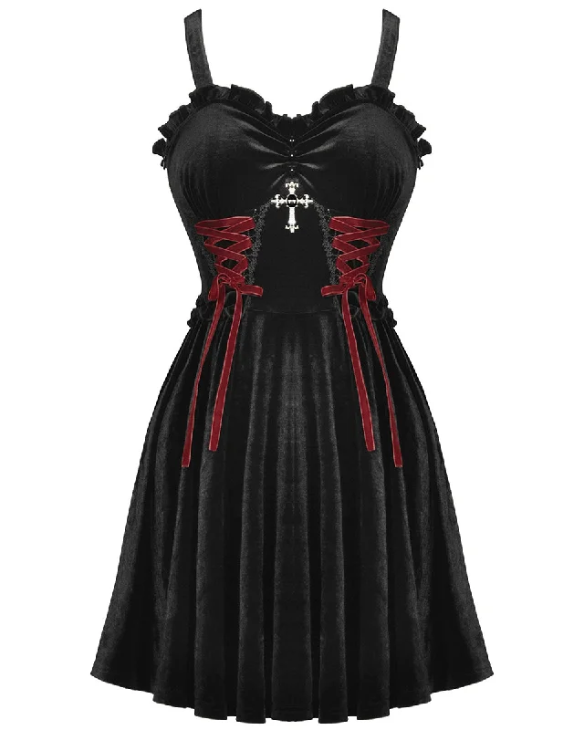 Dark In Love Velvet Gothic Lolita Crucifix Mini Dress Comfortable Shift Mini Dress