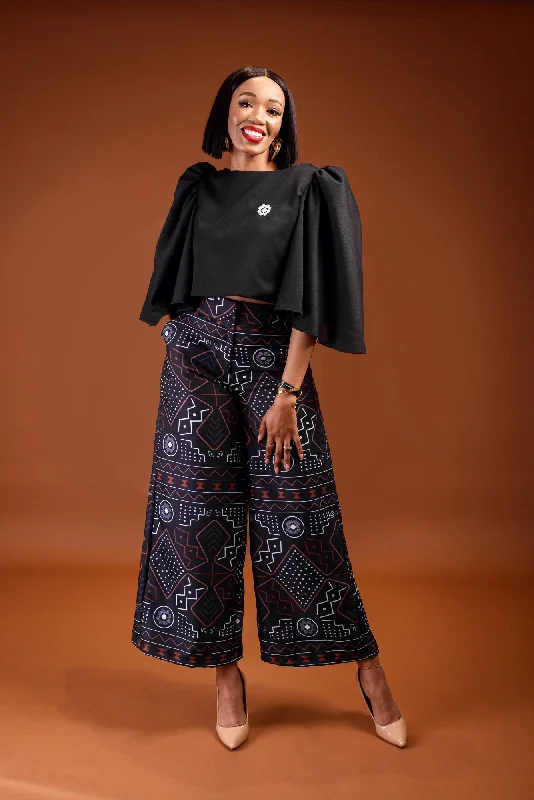 Ladies-MudCloth Palazzo Pants Relaxed Lounge Trousers