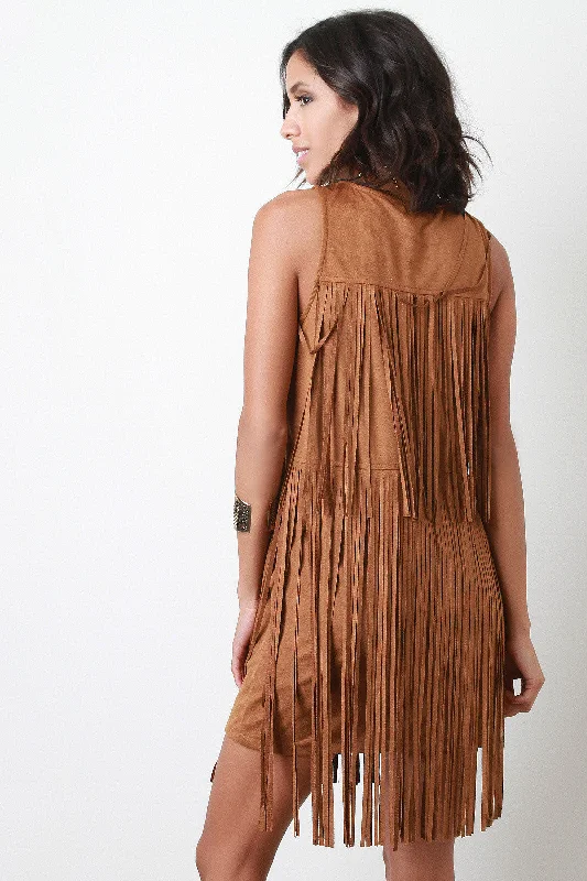 Suede Tiered Fringe Mini Dress Cozy Cotton Mini Dress