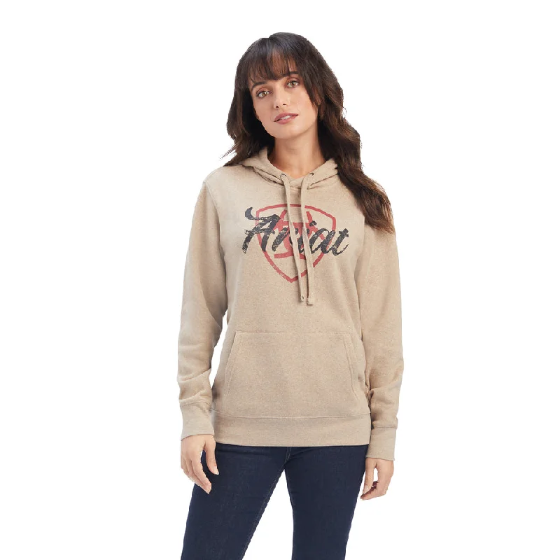 Women's Dark Oatmeal USA Shield Logo Hoodie by Ariat 10041660 Hoodie with Cropped Fit Short Trendy Women's Dark Oatmeal USA Shield Logo Hoodie by Ariat 10041660 Hoodie with Cropped Fit Short Trendy