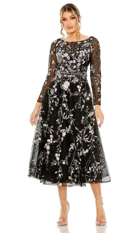 Mac Duggal 20476 - Illusion Sleeve Tea Length Evening Dress Tunics Favorite customer Mac Duggal 20476 - Illusion Sleeve Tea Length Evening Dress Tunics Favorite customer