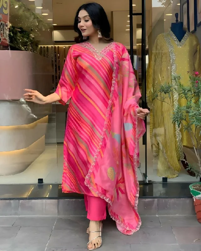 Aastha Fashion Women's Printed Chinon Pink Kurti With Pant And Dupatta By Srf Jaipur Fashionable Button-Up Pants Aastha Fashion Women's Printed Chinon Pink Kurti With Pant And Dupatta By Srf Jaipur Fashionable Button-Up Pants