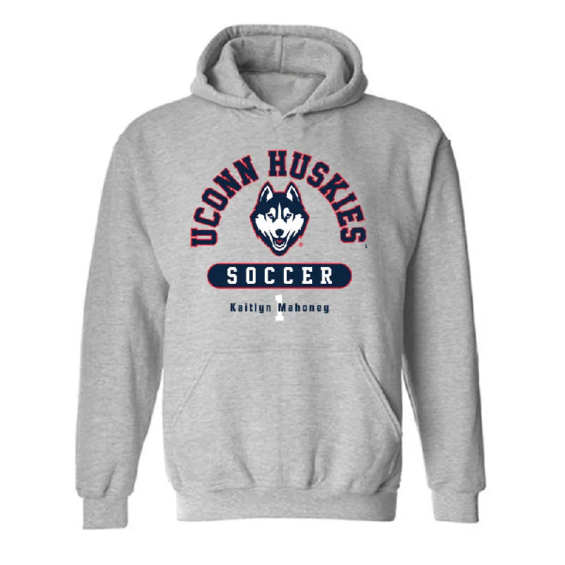 UConn - NCAA Women's Soccer : Kaitlyn Mahoney - Grey Classic Fashion Shersey Hooded Sweatshirt Hoodie with Typography Text Message UConn - NCAA Women's Soccer : Kaitlyn Mahoney - Grey Classic Fashion Shersey Hooded Sweatshirt Hoodie with Typography Text Message