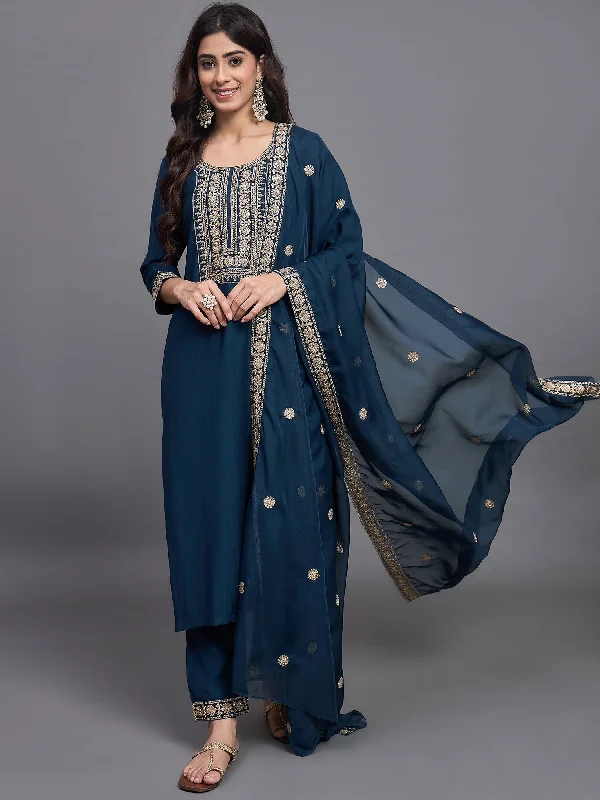 Indian Fashion Women Embroidery Straight Kurta And Pant set with Dupatta Elegant Dress Pants Indian Fashion Women Embroidery Straight Kurta And Pant set with Dupatta Elegant Dress Pants