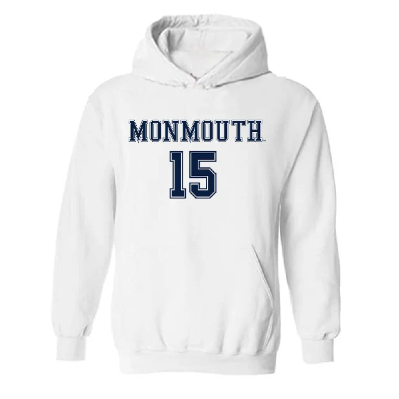 Monmouth - NCAA Women's Soccer : Lauren Bruno - White Replica Shersey Hooded Sweatshirt Hoodie with Slim Fit Tailored Modern Monmouth - NCAA Women's Soccer : Lauren Bruno - White Replica Shersey Hooded Sweatshirt Hoodie with Slim Fit Tailored Modern