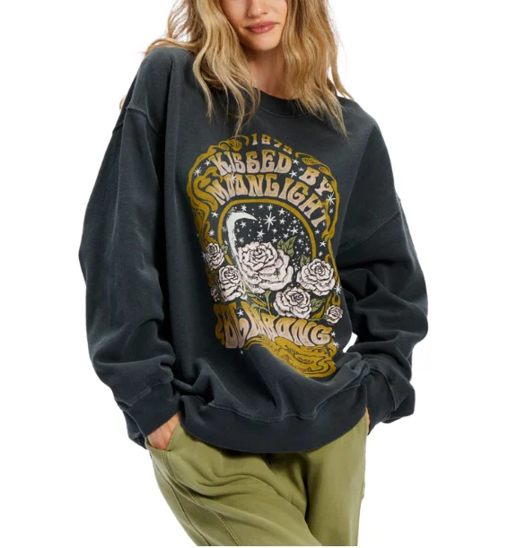 Billabong Womens Ride In Oversized Crewneck Sweatshirt Hoodie with Pattern Geometric Abstract Billabong Womens Ride In Oversized Crewneck Sweatshirt Hoodie with Pattern Geometric Abstract