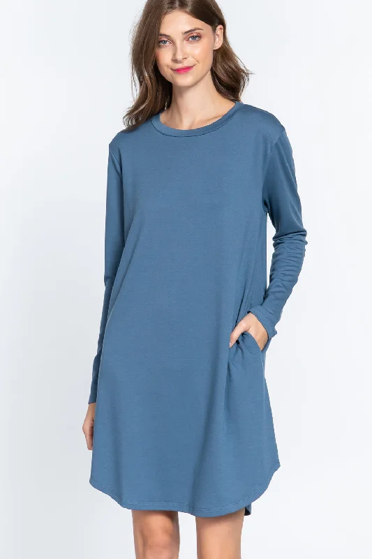 Long Slv French Terry Mini Dress Stylish Sweetheart Mini Dress