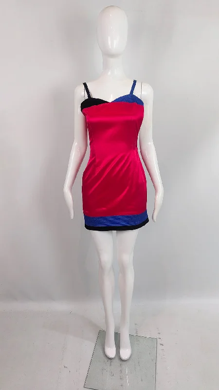 Vintage Versus by Versace Reddish Pink & Blue Mini Dress, 1990s Comfortable Boho Mini Dress