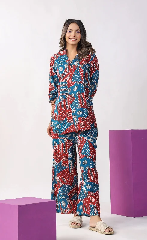 Indian Fashion Women Printed Mandrain Collar Kurta And Pant Set Cozy Full-Length Pants Indian Fashion Women Printed Mandrain Collar Kurta And Pant Set Cozy Full-Length Pants