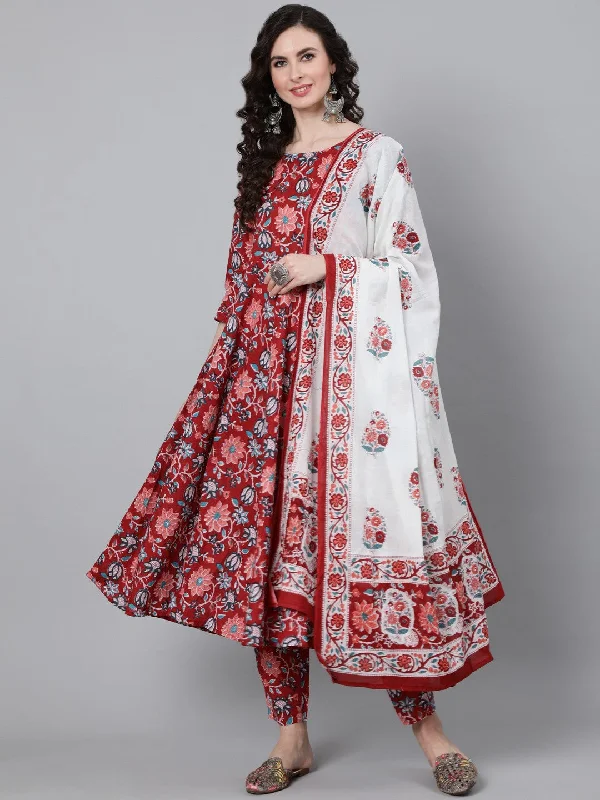 Indian Fashion Women Viscose Floral Printed Red Kurta And Pant Set With Dupatta Elegant Trouser Pants Indian Fashion Women Viscose Floral Printed Red Kurta And Pant Set With Dupatta Elegant Trouser Pants