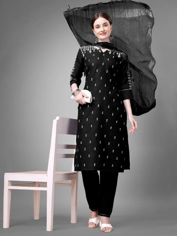 NOZ2TOZ Women Embroidered Cotton Blend Kurta Pant Dupatta Set - Black Stylish Harem Pants NOZ2TOZ Women Embroidered Cotton Blend Kurta Pant Dupatta Set - Black Stylish Harem Pants