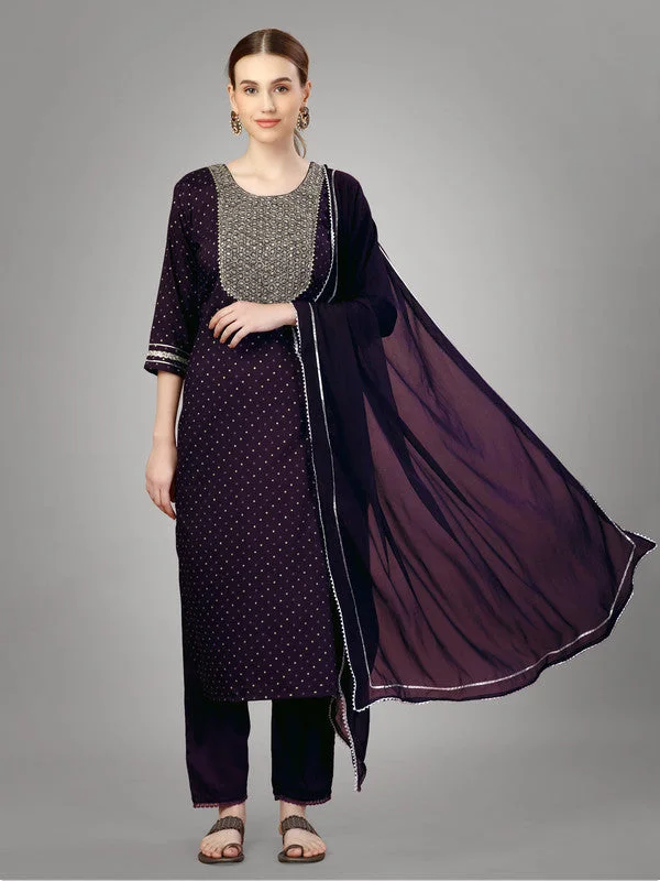 NOZ2TOZ Women Embroidered Silk Blend Kurta Pant Dupatta Set - Purple Comfortable Maternity Pants NOZ2TOZ Women Embroidered Silk Blend Kurta Pant Dupatta Set - Purple Comfortable Maternity Pants