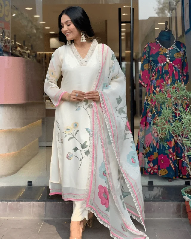 Aastha Fashion Women's Printed Muslin White Kurti With Pant And Dupatta By Srf Jaipur Comfortable Wide-Leg Pants Aastha Fashion Women's Printed Muslin White Kurti With Pant And Dupatta By Srf Jaipur Comfortable Wide-Leg Pants