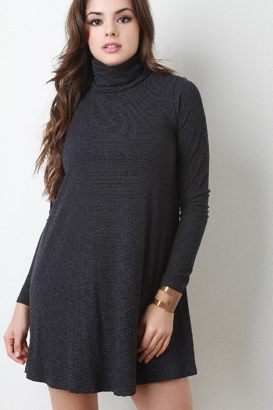 Striped Rib Knit Turtleneck Mini Dress Trendy Floral Mini Dress