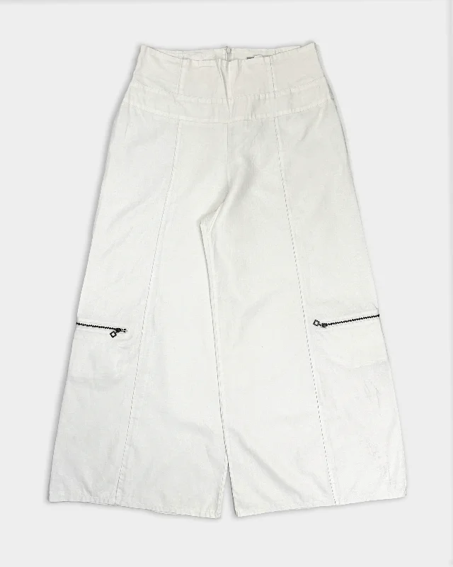 Sarah Pacini White Linen Super Wide-Leg Pants 2000's Soft Stretch Leggings