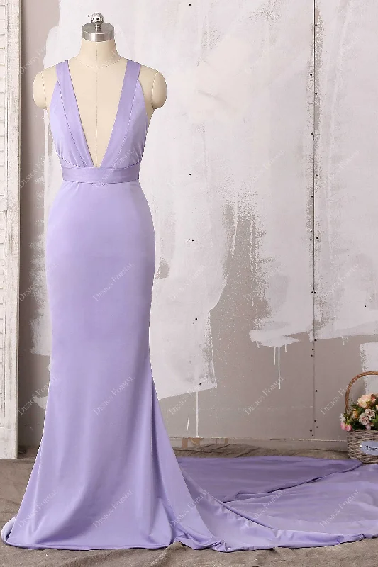 Trendy Lavender Jersey Plunging Strappy Sexy Mermaid Formal Dress Tunics Essential wardrobe Trendy Lavender Jersey Plunging Strappy Sexy Mermaid Formal Dress Tunics Essential wardrobe