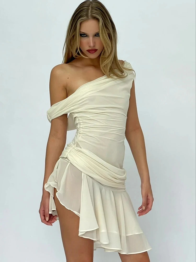 Wjczt Chiffon Mesh Backless Sexy Mini Dress For Women Oblique Shoulder Sleeveless Ruffle Club Party Drape Dress Elegant 2024 Classic White Mini Dress Wjczt Chiffon Mesh Backless Sexy Mini Dress For Women Oblique Shoulder Sleeveless Ruffle Club Party Drape Dress Elegant 2024 Classic White Mini Dress