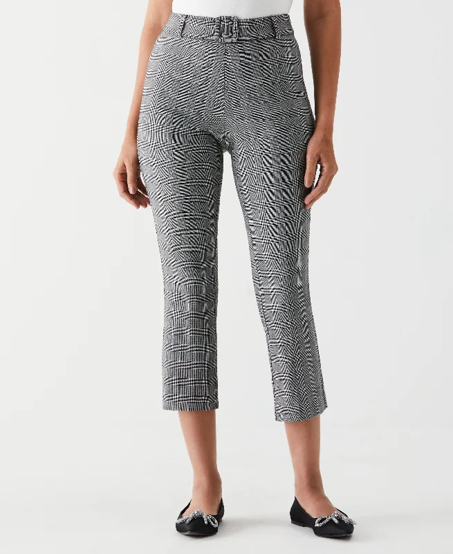 Petite Checkered Pleated Pant with Belt Lightweight Jogger Pants