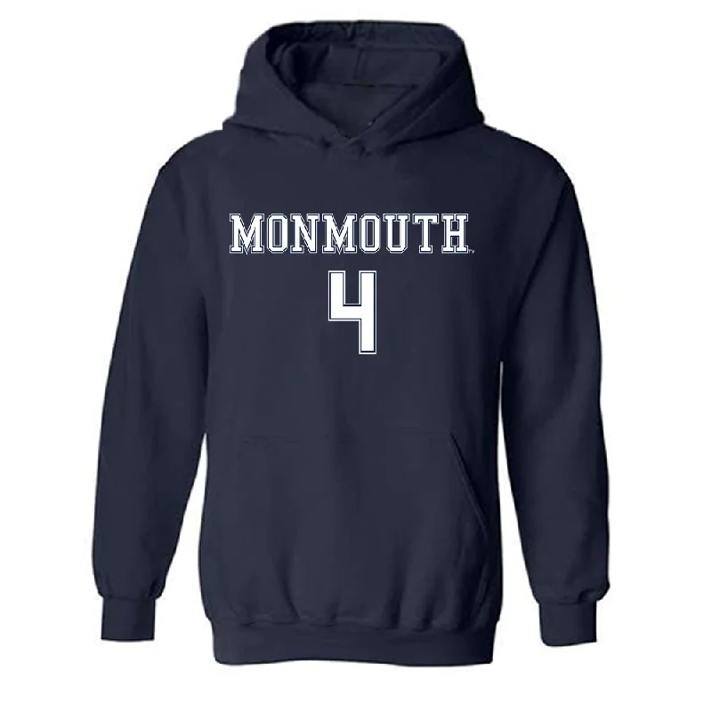 Monmouth - NCAA Women's Soccer : Liza Suydam - Replica Shersey Hooded Sweatshirt Hoodie with Raw Hem Edgy Unfinished Monmouth - NCAA Women's Soccer : Liza Suydam - Replica Shersey Hooded Sweatshirt Hoodie with Raw Hem Edgy Unfinished