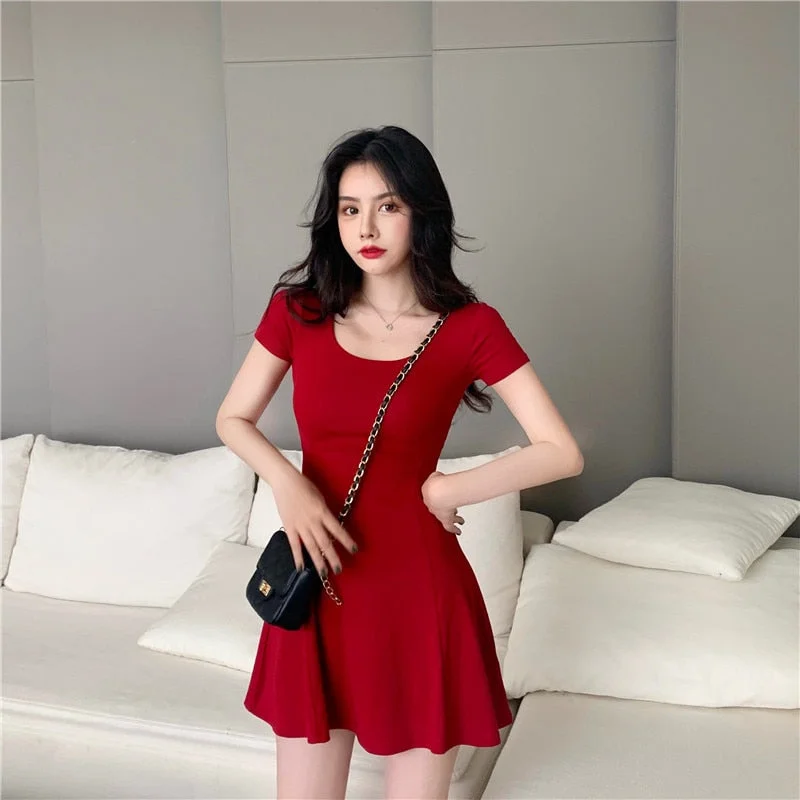 Wjczt Women Summer Dress O Neck Short Sleeve Solid Korean Thin Slim A Line Dress Slim Retro Red Black Pink Short Mini Dress Vestidos Trendy Denim Mini Dress Wjczt Women Summer Dress O Neck Short Sleeve Solid Korean Thin Slim A Line Dress Slim Retro Red Black Pink Short Mini Dress Vestidos Trendy Denim Mini Dress