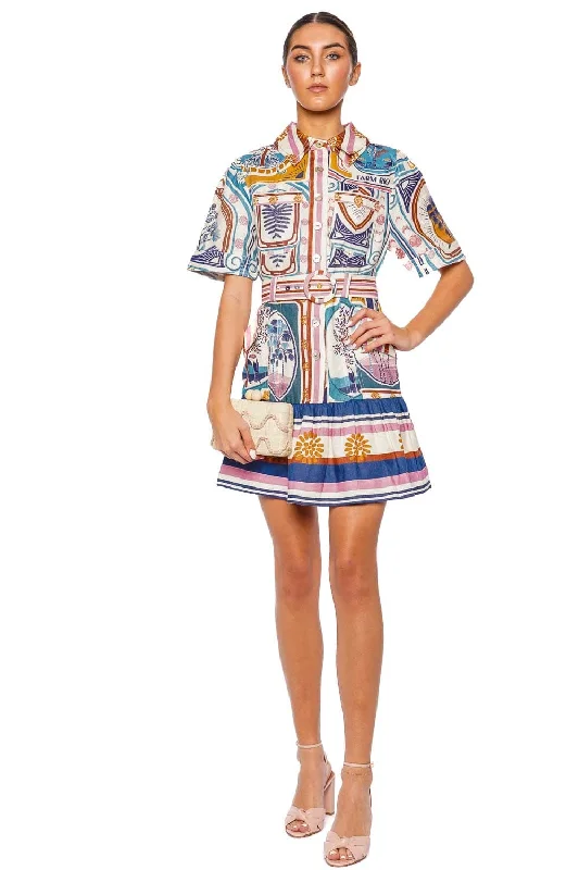 Cerrado Stamps Belted Mini Dress Comfortable Ruffle Mini Dress