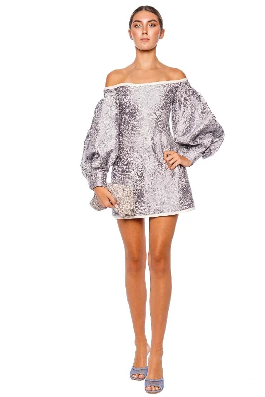 Skylar Off Shoulder Jacquard Mini Dress Chic Pleated Mini Dress