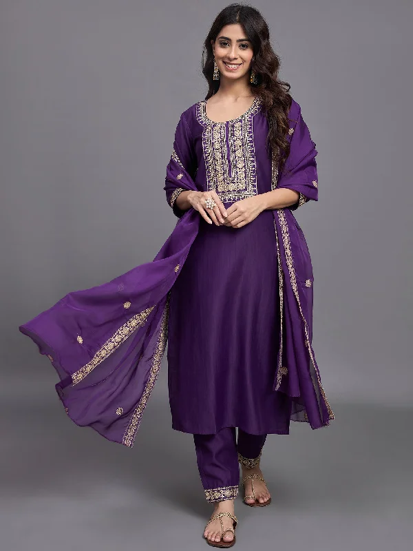 Indian Fashion Women Embroidery Straight Purple Kurta And Pant set with Dupatta Chic Slim Fit Pants Indian Fashion Women Embroidery Straight Purple Kurta And Pant set with Dupatta Chic Slim Fit Pants