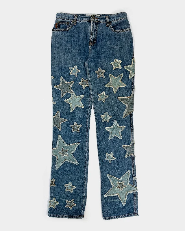 Moschino Stars Patched Denim Pants 1990's Elegant Trouser Pants