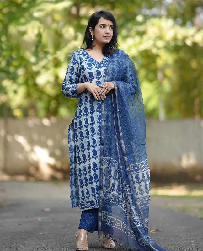 Indian Fashion Women Blue Straight Kurta And Pant Set With Dupatta Fashionable Jogger Pants Indian Fashion Women Blue Straight Kurta And Pant Set With Dupatta Fashionable Jogger Pants