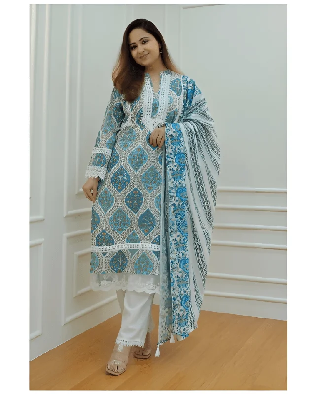 Aastha Fashion Women's Printed Cotton White Blue Kurti With Pant And Dupatta By Srf Jaipur Elegant Dress Pants Aastha Fashion Women's Printed Cotton White Blue Kurti With Pant And Dupatta By Srf Jaipur Elegant Dress Pants