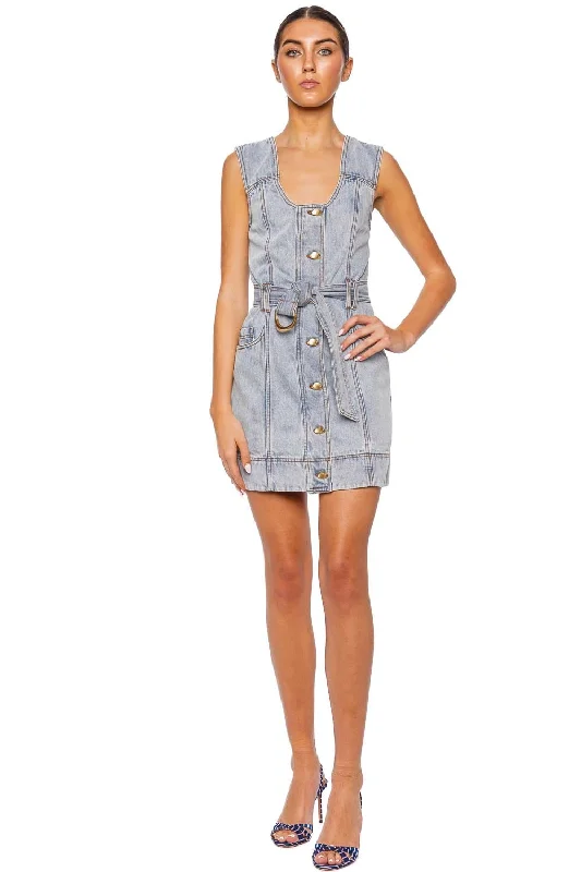 Aura Sleeveless Denim Mini Dress Comfortable Fit-and-Flare Mini Dress