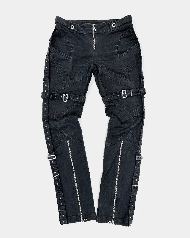 Versace Bondage Zipped Black Pants 2000's Fashionable Button-Up Pants