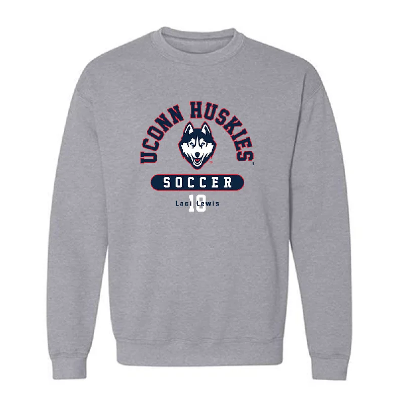 UConn - NCAA Women's Soccer : Laci Lewis - Grey Classic Fashion Shersey Sweatshirt Hoodie with Color Block Contrast Stylish UConn - NCAA Women's Soccer : Laci Lewis - Grey Classic Fashion Shersey Sweatshirt Hoodie with Color Block Contrast Stylish