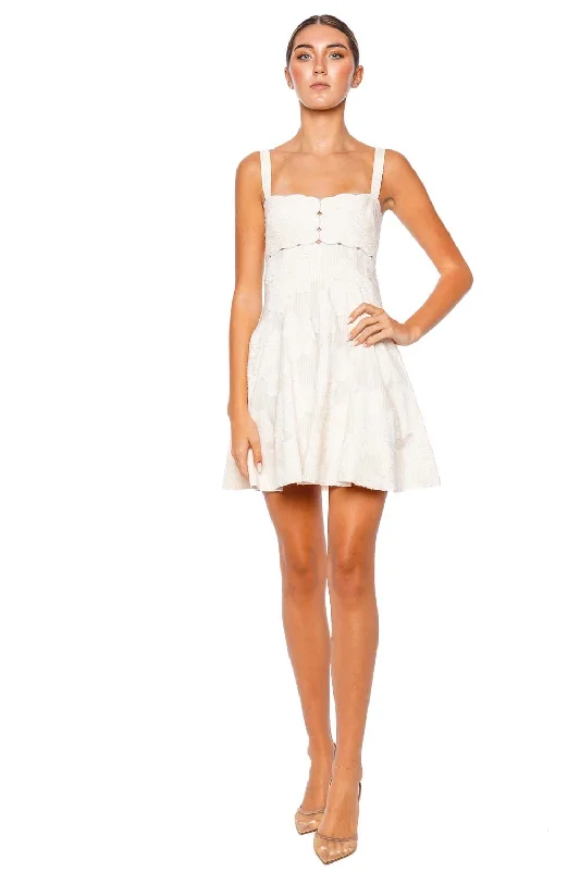 Odette Striped Floral Jacquard Mini Dress Classic White Mini Dress