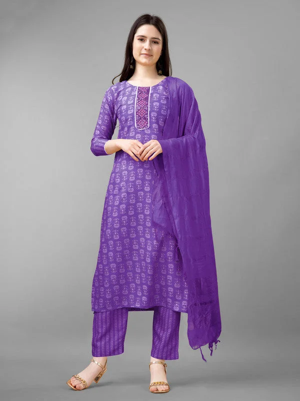 NOZ2TOZ Women Embroidered Rayon Kurta Pant Dupatta Set - Purple Fashionable Sporty Pants NOZ2TOZ Women Embroidered Rayon Kurta Pant Dupatta Set - Purple Fashionable Sporty Pants