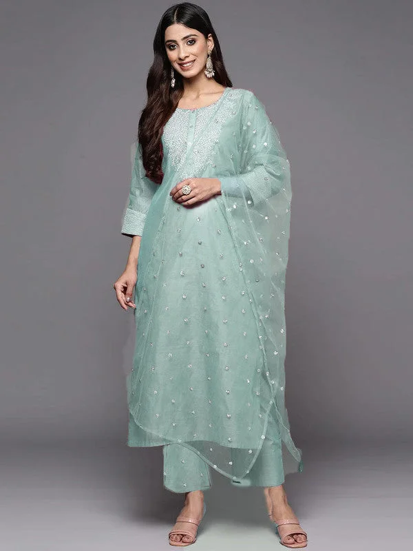 NOZ2TOZ Womens Firozi Gold Poly Silk Embroidery Kurta Pant Set With Dupatta Comfy Cargo Trousers NOZ2TOZ Womens Firozi Gold Poly Silk Embroidery Kurta Pant Set With Dupatta Comfy Cargo Trousers