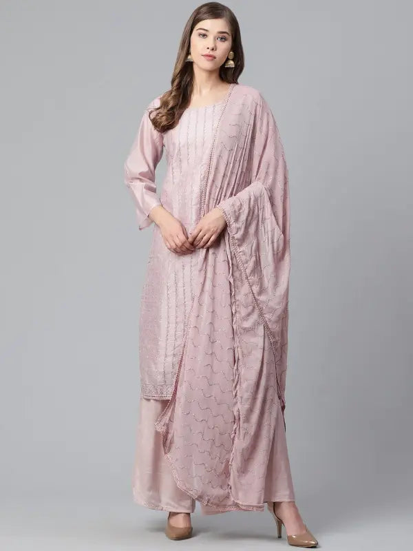 NOZ2TOZ Women's Viscose Zari Embroidered Solid Straight Kurta Pant With Dupatta - Blush Pink Casual Plaid Pants NOZ2TOZ Women's Viscose Zari Embroidered Solid Straight Kurta Pant With Dupatta - Blush Pink Casual Plaid Pants