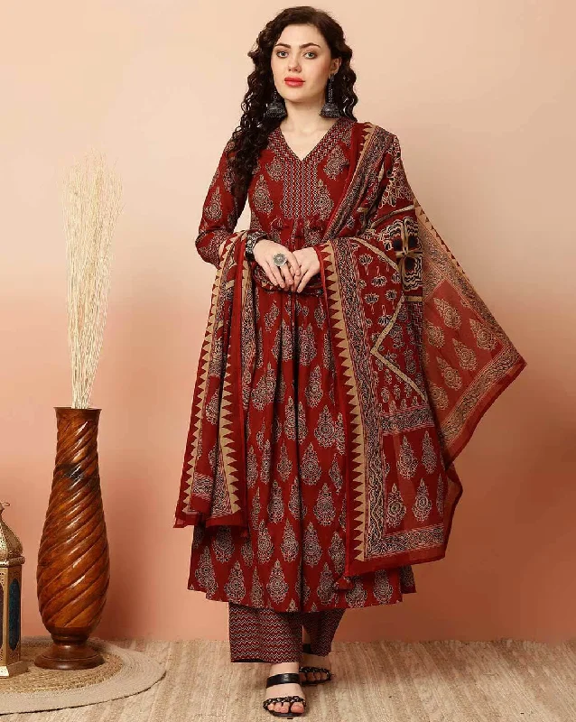 Indian Fashion Women Viscose A-Line Red Kurta And Pant Set With Dupatta Sleek Black Pants