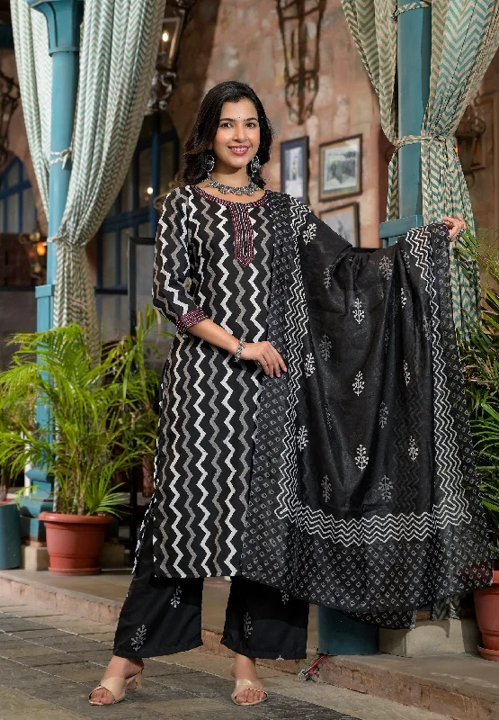 Indian Fashion Women Black Kurta And Pant Set With Dupatta Comfortable Denim Leggings Indian Fashion Women Black Kurta And Pant Set With Dupatta Comfortable Denim Leggings