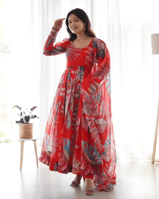 Aastha Fashion Women's Printed Tabby Silk Organza Red Kurti With Pant And Dupatta By Srf Jaipur Trendy Work Pants Aastha Fashion Women's Printed Tabby Silk Organza Red Kurti With Pant And Dupatta By Srf Jaipur Trendy Work Pants