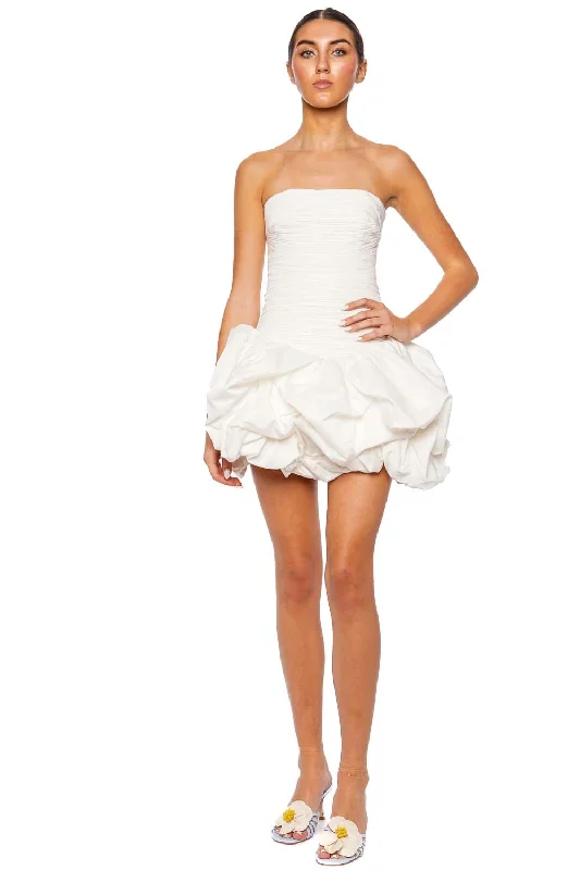 Violette Ivory Bubble Hem Mini Dress Trendy Off-Shoulder Dress Mini