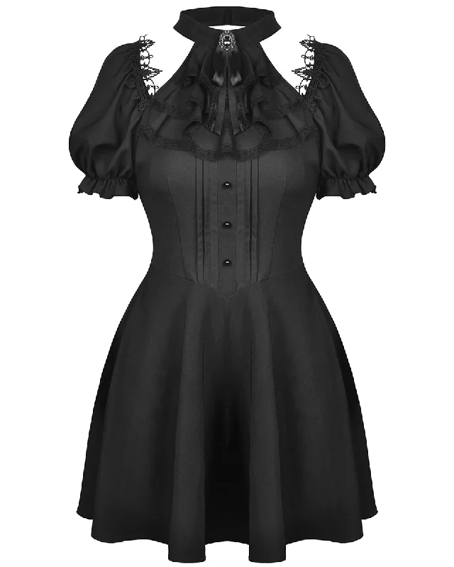 Dark In Love Gothic Lolita Ribbon Bow Mini Dress Elegant Lace-Up Mini Dress