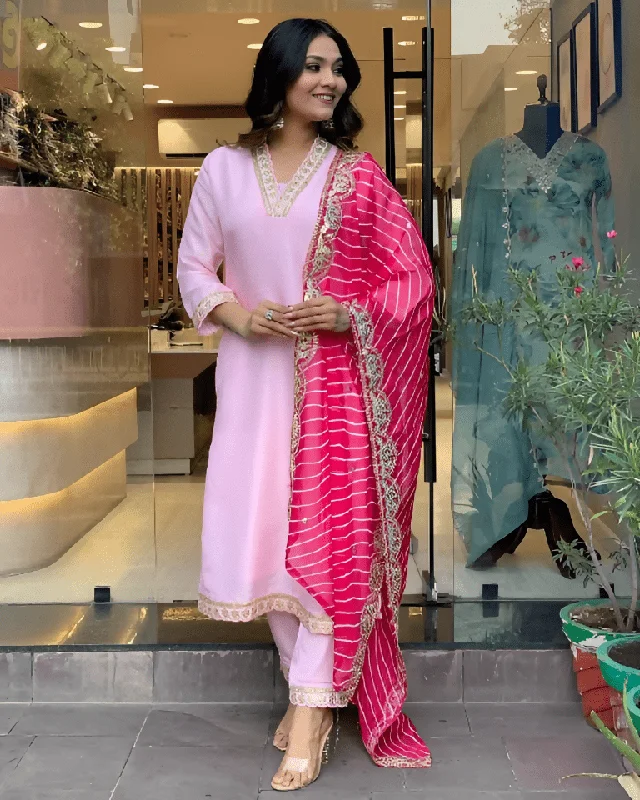 Aastha Fashion Women's Printed Cotton Silk Baby Pink Kurti With Pant And Dupatta By Srf Jaipur Casual Wide Pants Aastha Fashion Women's Printed Cotton Silk Baby Pink Kurti With Pant And Dupatta By Srf Jaipur Casual Wide Pants